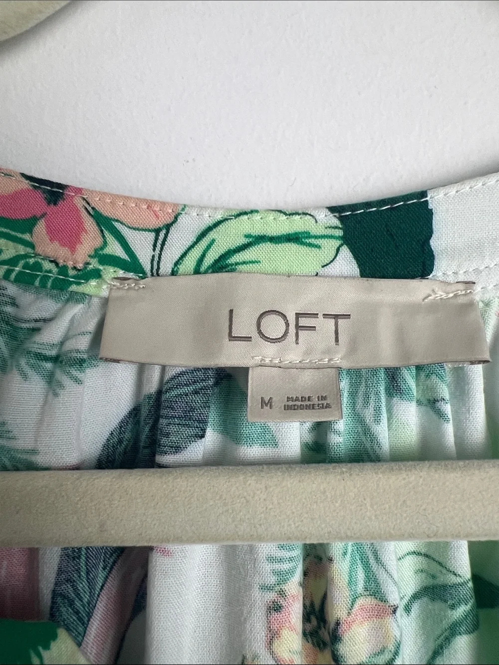 LOFT‎ Medium Tropical Floral Print 3/4 Puff Sleeve Cotton Blend Blouse Top